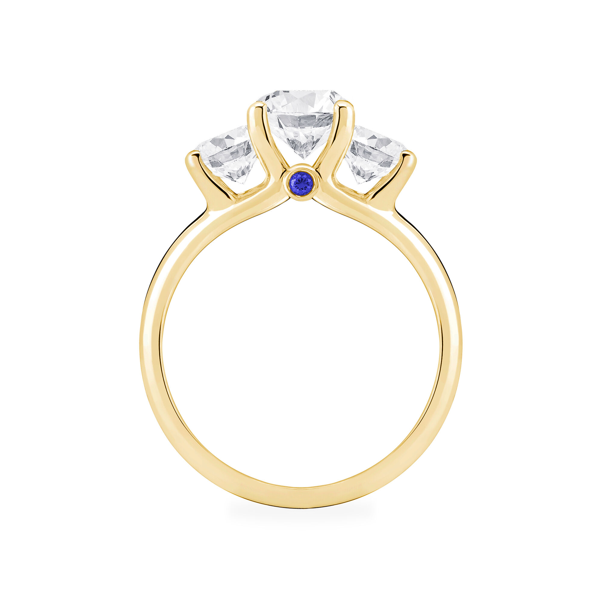 Yellow Gold Three Stone Diamond Engagement Ring with Sapphire